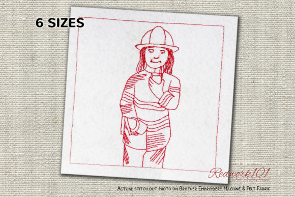 Female Fire Fighter in Uniform Redwork Review