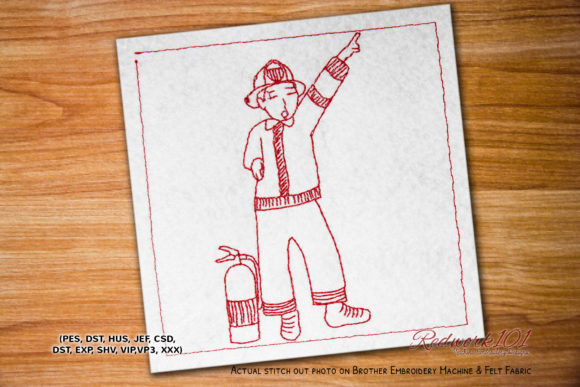 Fireman in Action Redwork: A Craft Fair Review