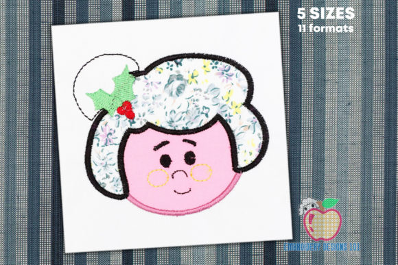 Mrs. Claus Head Applique for Boutique Apparel