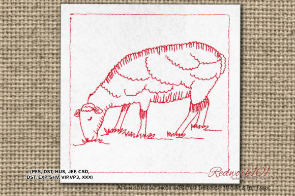 Sheep Grazes in Meadow Redwork: Holiday Review